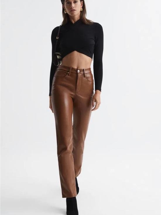 Good American Pants - Good American Good Icon Better Than Leather High Rise Burnt Caramel Boot Pants